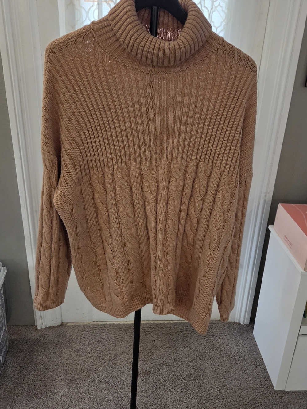 SHEIN Curve Turtleneck Cable Knit Sweater Camel 2XL Chunky Knit
